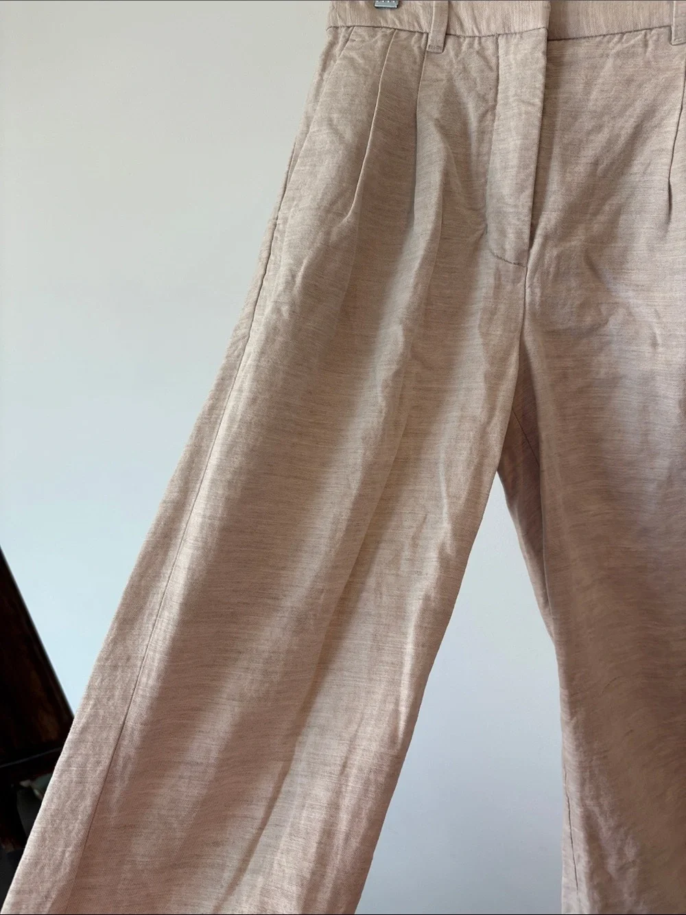 Aritzia Effortless Linen Wide Leg Pant in Tan-Taupe Sz XS short